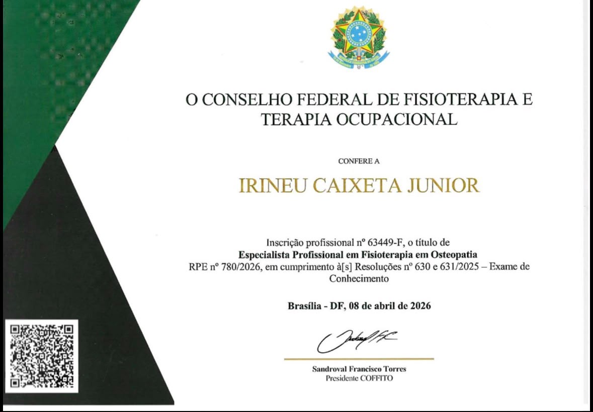 Certificado de Especialista Profissional em Fisioterapia em Osteopatia, COFFITO