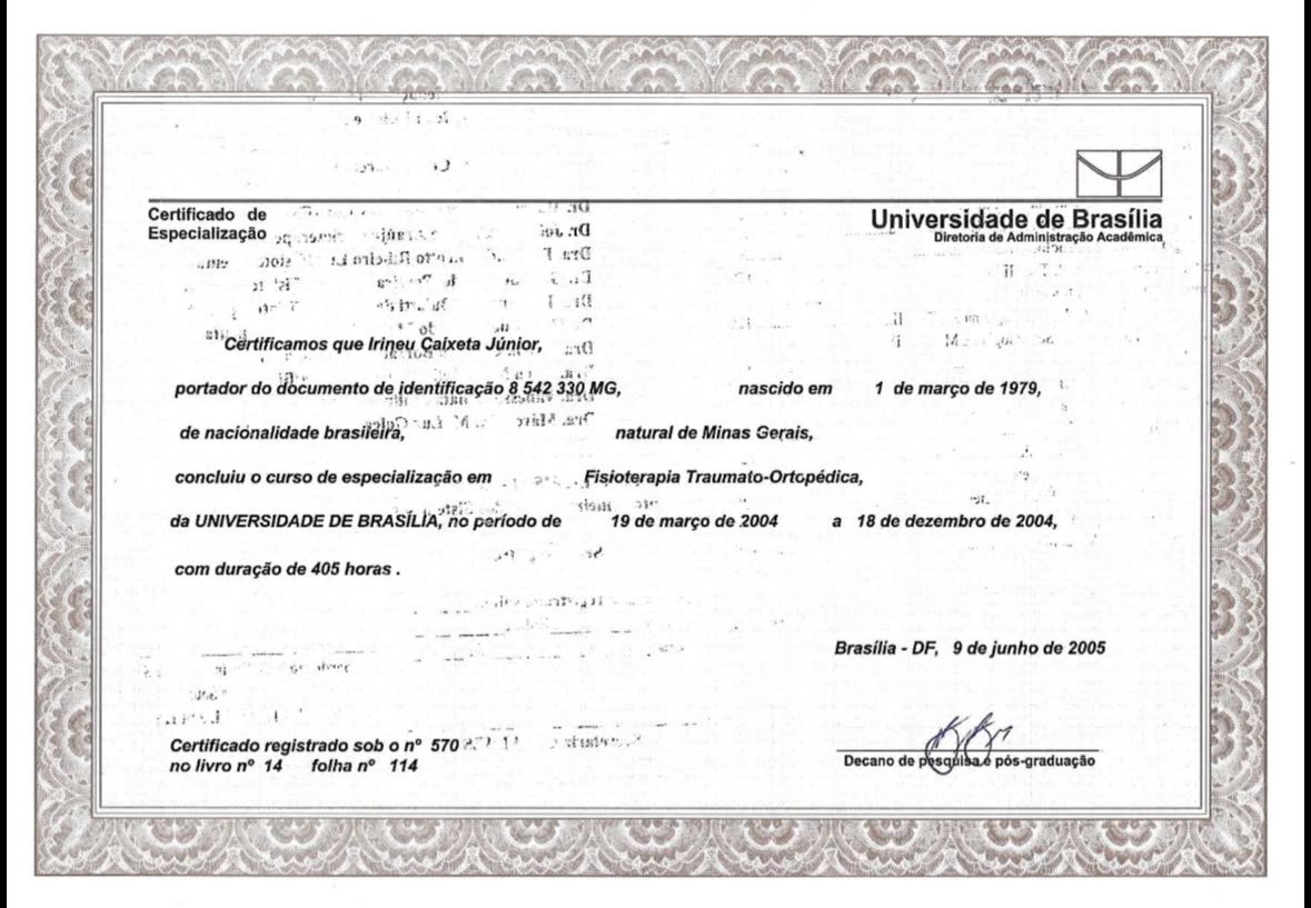 Certificado de Especialização em Fisioterapia Traumato-Ortopédica, Universidade de Brasília